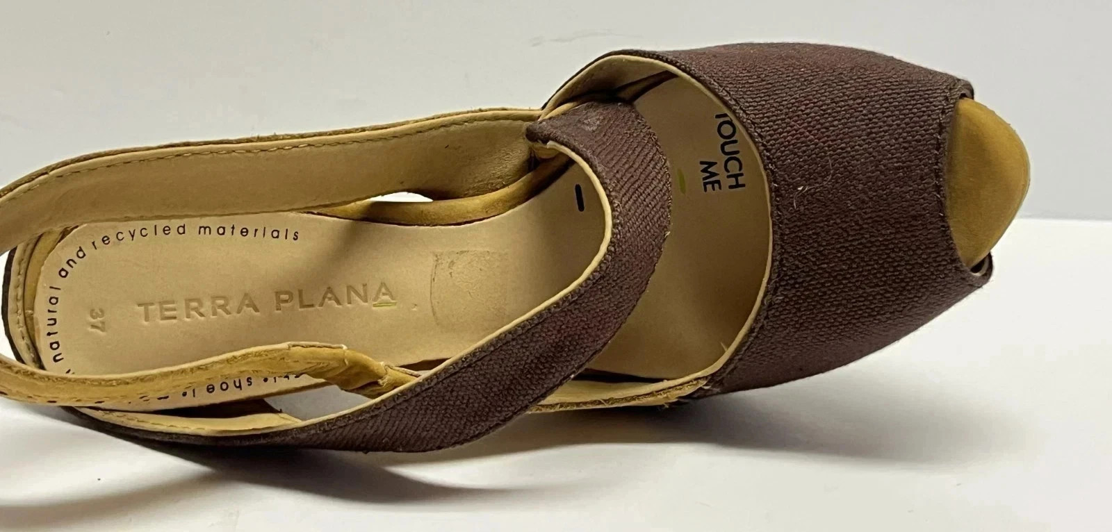 Terra Plana Eco-Friendly Recycled Brown Tan Slingback Platform Sandal 7 37 New
