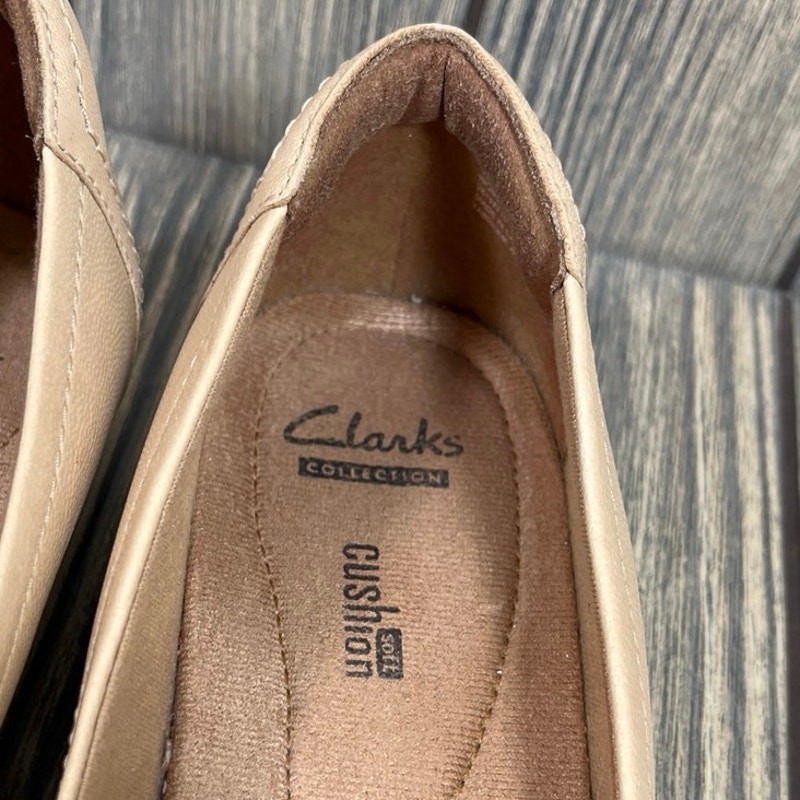 Clarks Collection Blanche Rosa Leather Women Slip On Flats Nude Ecru Sz 9.5 Mom