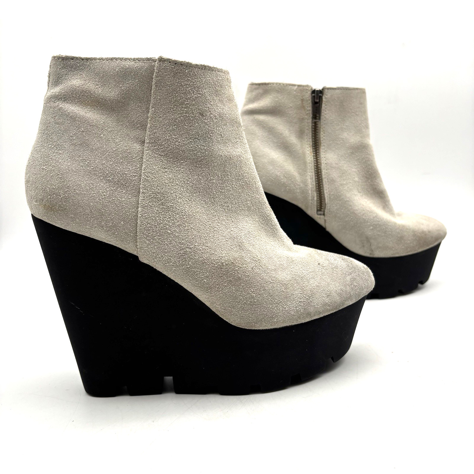 Vintage 00s Y2K Cheap Monday Monolith Gray Suede Leather Platform Wedge Boots 9