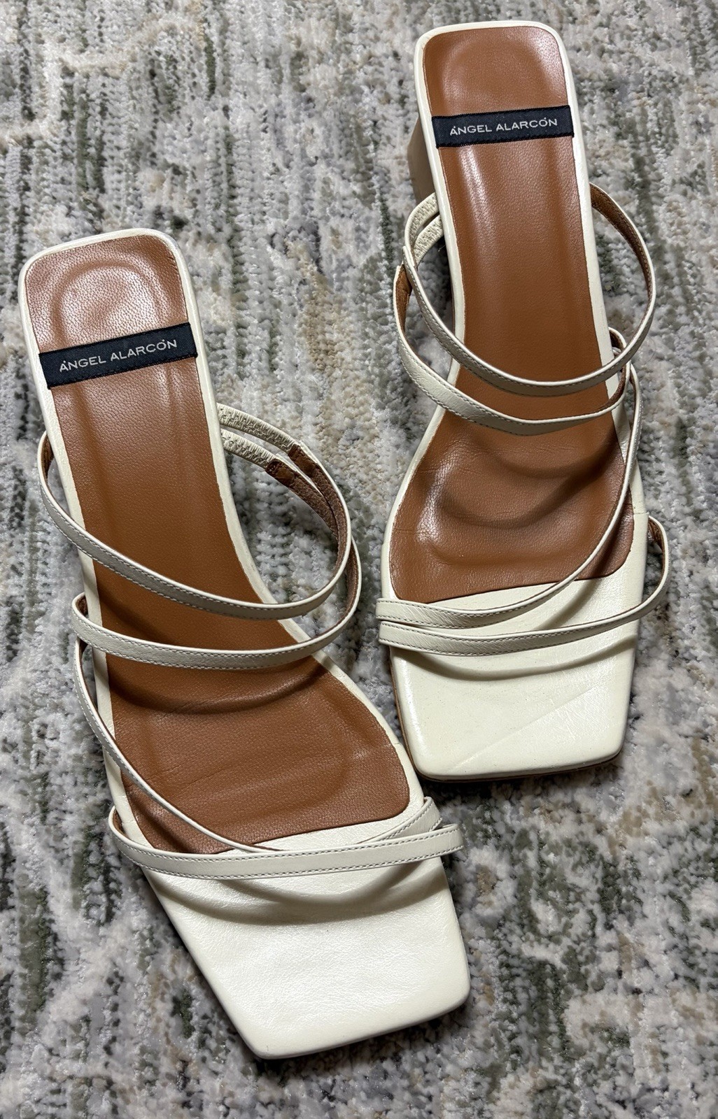 Angel Alarcon Spain White Strappy Square Toe Heeled Sandals Womens 41