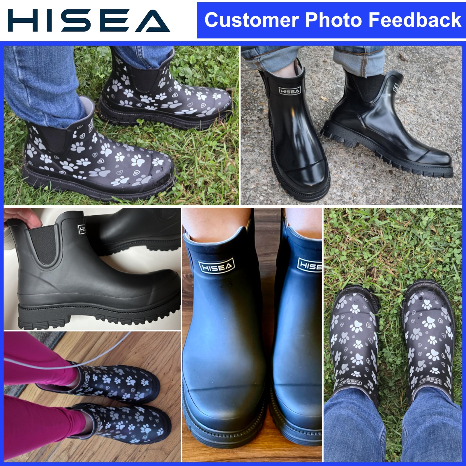 HISEA Women Ankle Rain Boots Waterproof Chelsea Short Wellies Rubber Garden Shoe