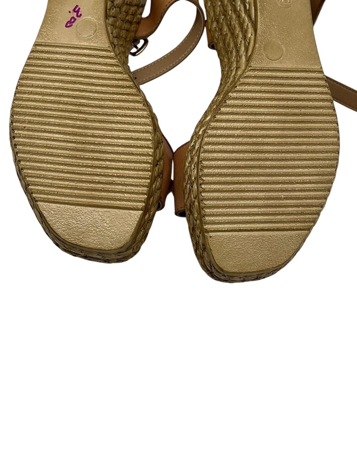 MarIella Women’s Tan Leather Chain Espadrille Wedge Sandals Size 38 Italy