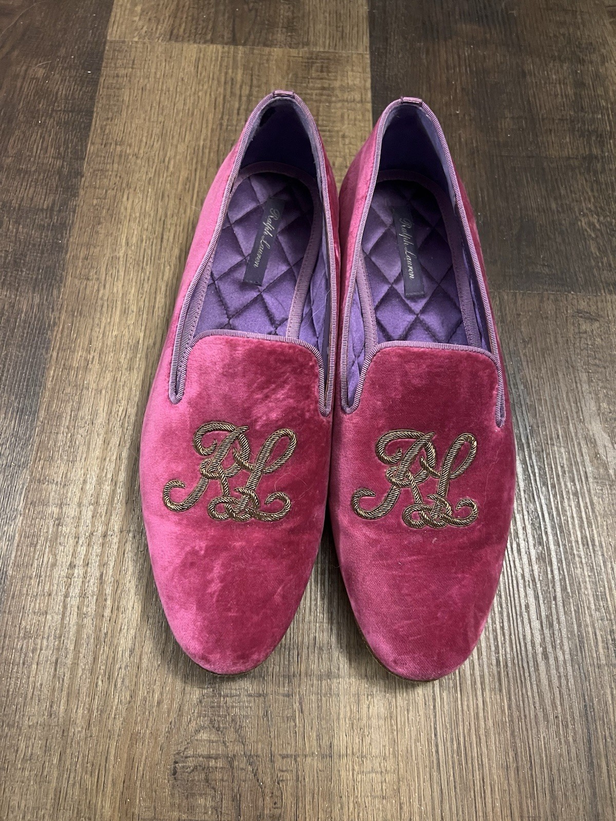 Ralph Lauren Purple Label Alonzo Embroidered Velvet Loafers Slippers-Size 8