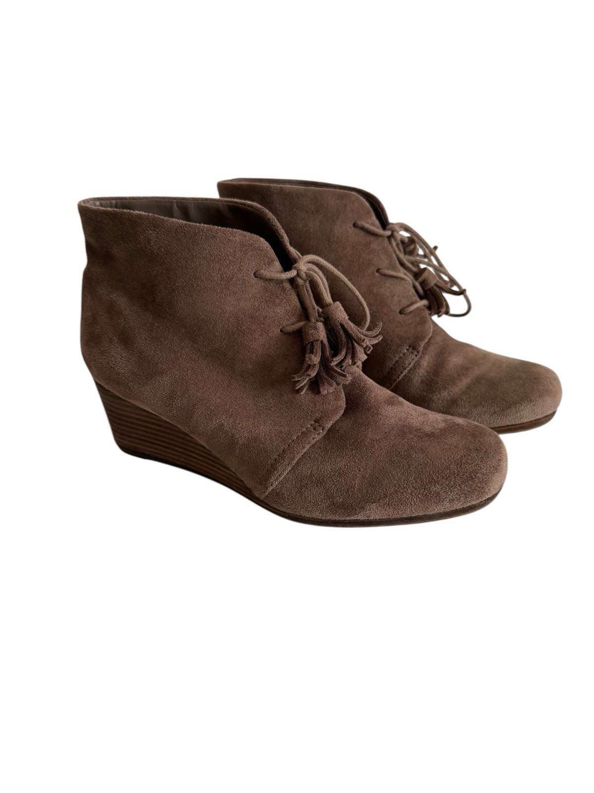 Dr Scholls Wedge Booties Womens 7.5 M Dakota Ankle Wedge Boots Brown Faux Suede