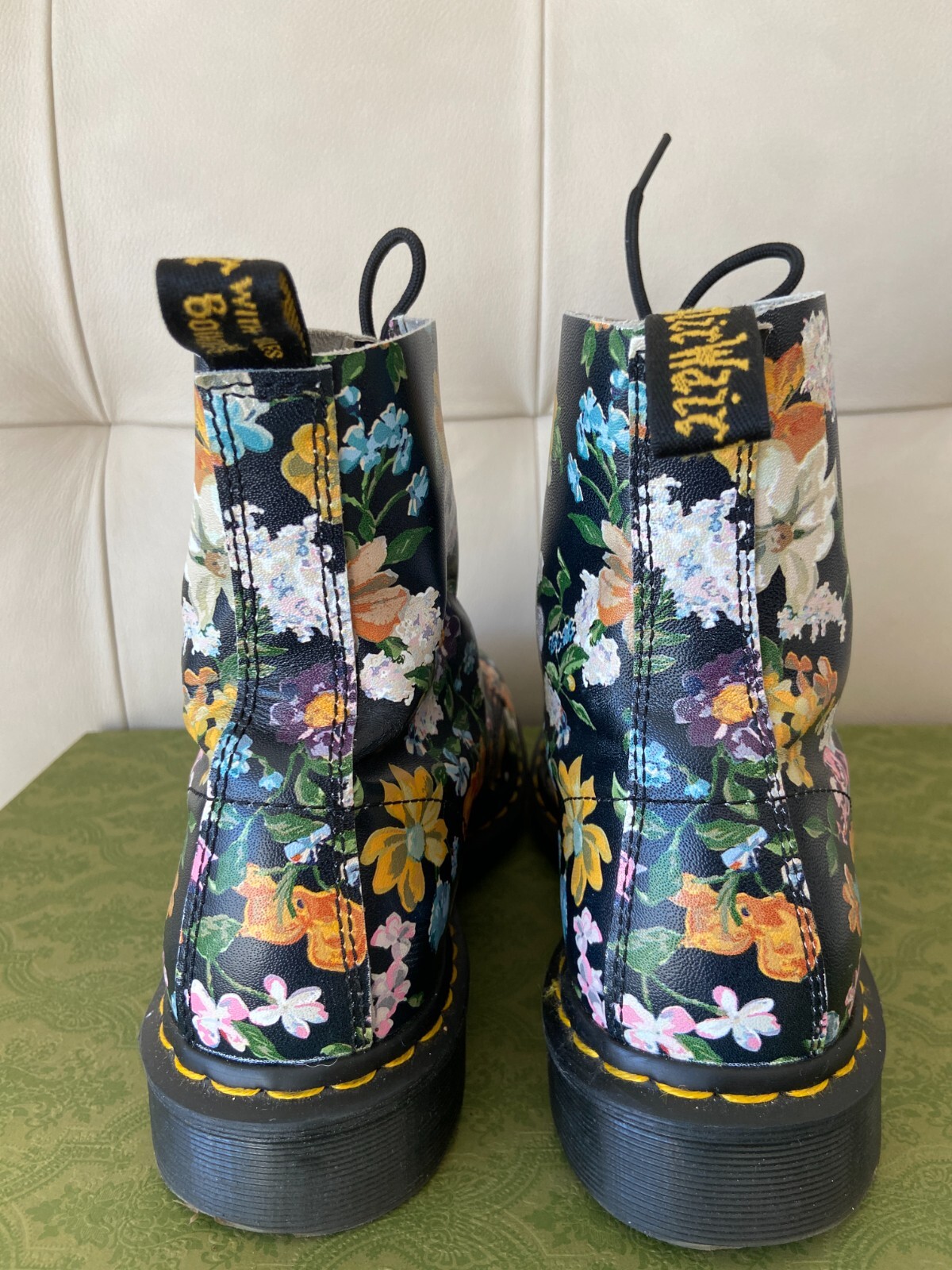 DR. MARTENS Pascal Darcy Floral Leather Combat Women’s Boots US10 – Black/Multi