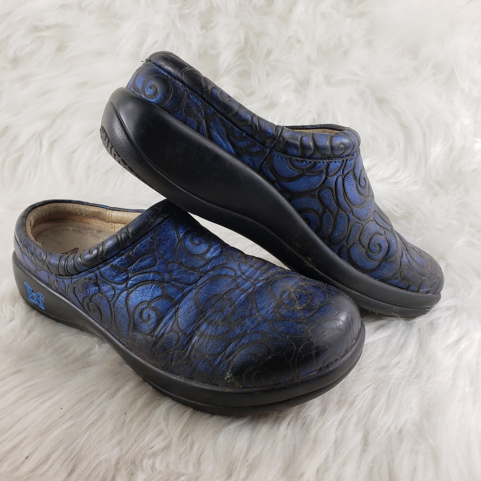ALEGRIA Blue Black Leather Slide On Casual Comfort Shoes Womens Size US 6 EUR 37