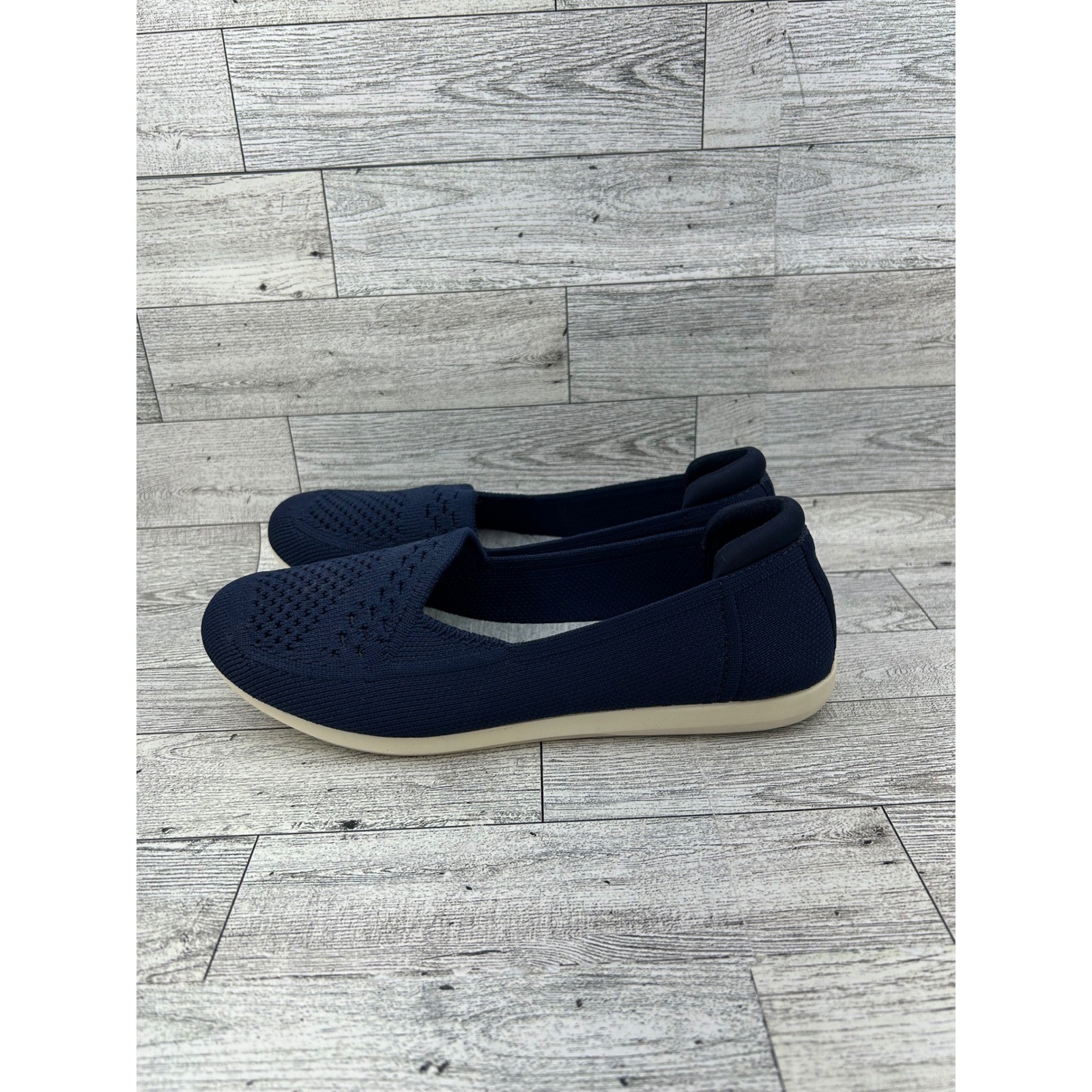 Clarks Cloudsteppers Carly Star Navy Blue Knit Slip On Loafer Flats Women US 6