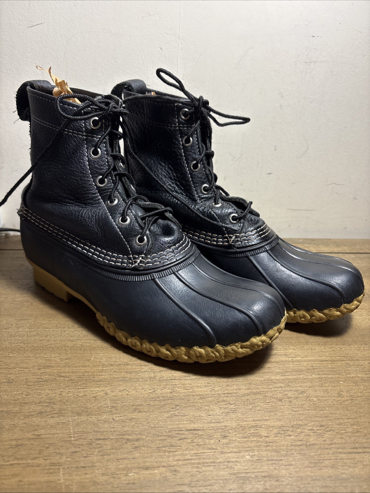 LL Bean Leather Duck Boots Waterproof Snow Rain Black W9 Made In USA 212880