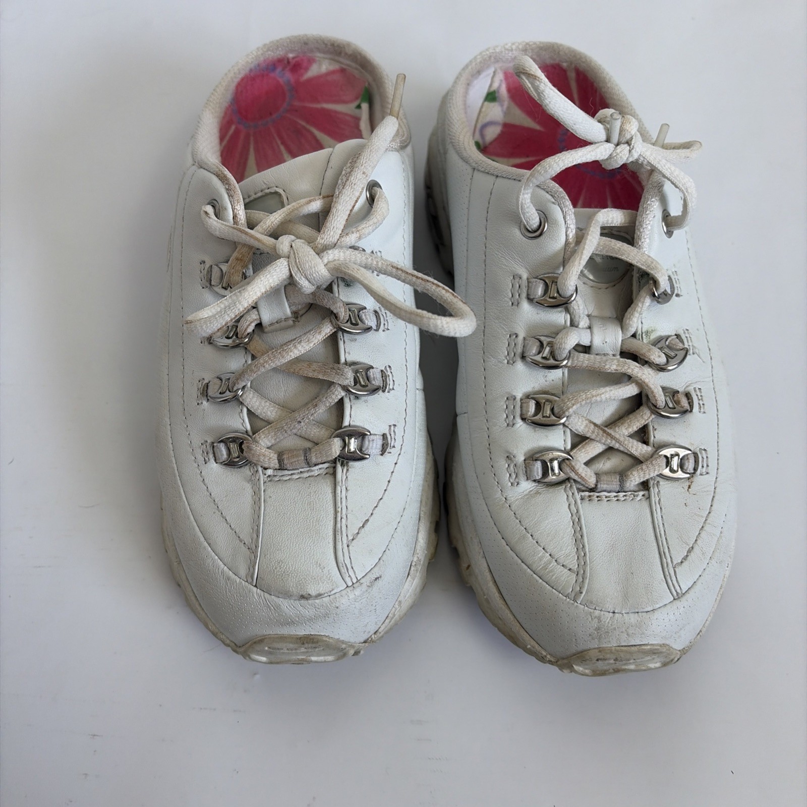 Sketchers Women’s White Sneakers Lace Up Clog Open Back Chunky Athletic *Wear S6