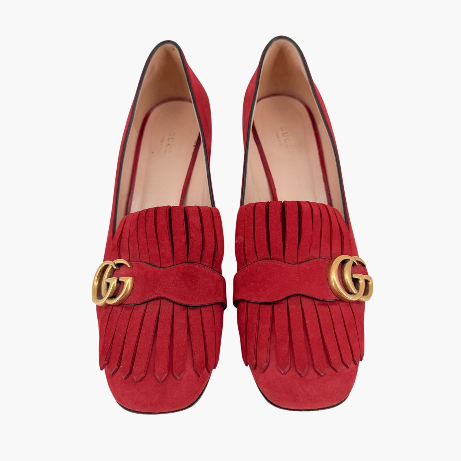 Gucci GG Marmont Fringe Loafer Pumps Heels Red Suede Size 41.5 US 11.5 Women’s