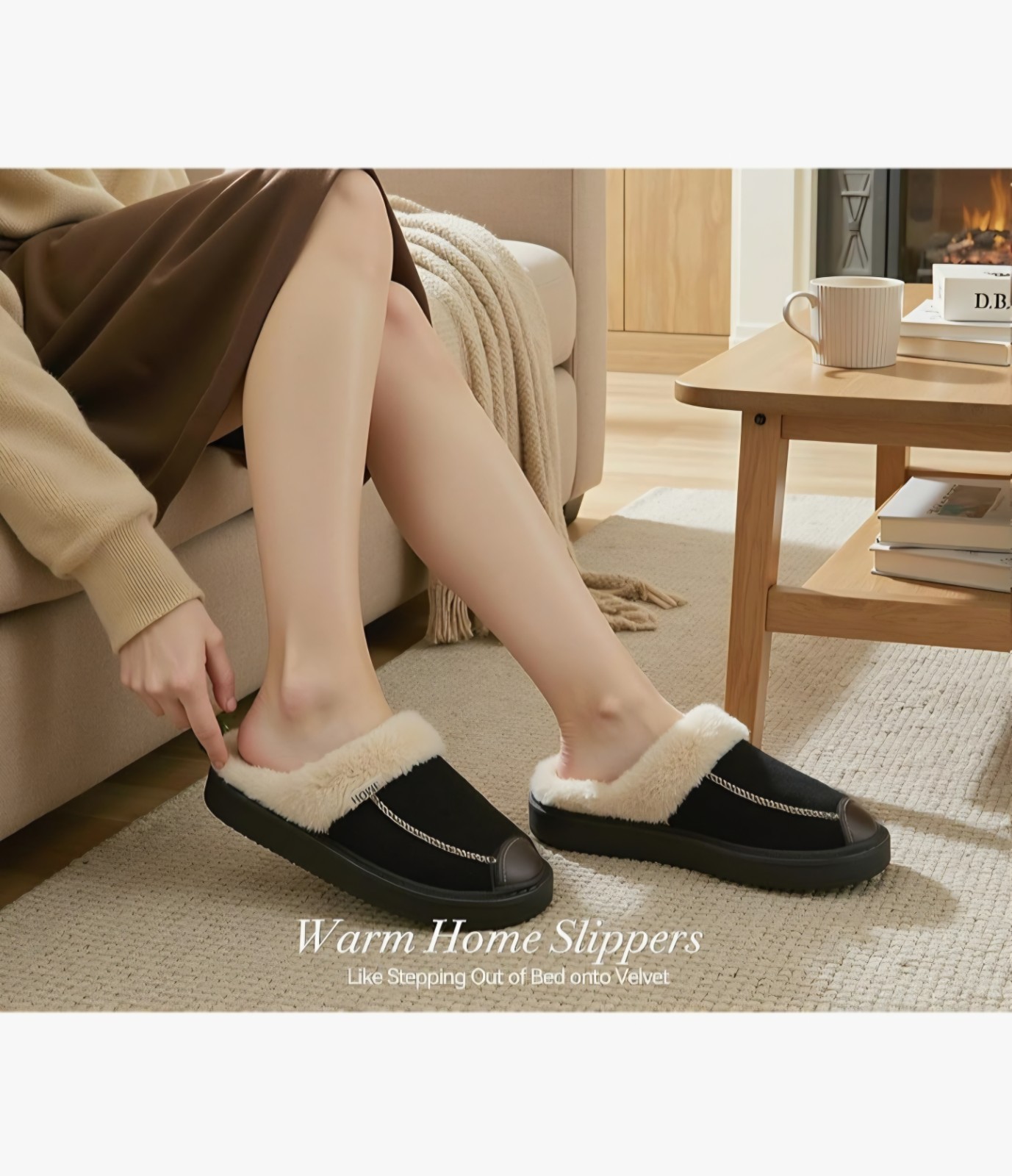 Women’s Fuzzy Slippers Warm Plush Lining Non-Slip Lightweight House Shoes Indoor
