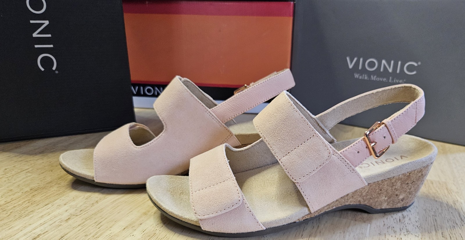 Vionic Uptown ROZE Slingback Platform Wedge Sandal US 9.5 Cork Accent Heel NIB