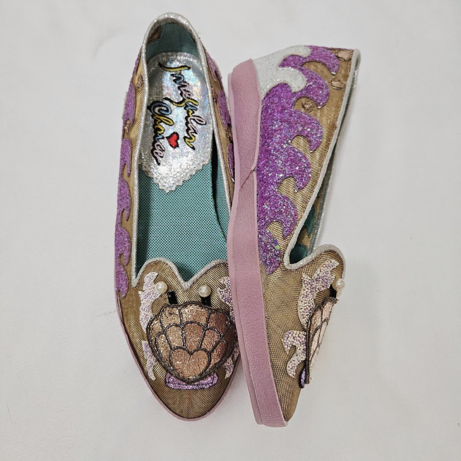 Irregular Choice Sparkly Glitter Nautical Seashell Pearl Ballet Flats Size 37 EU
