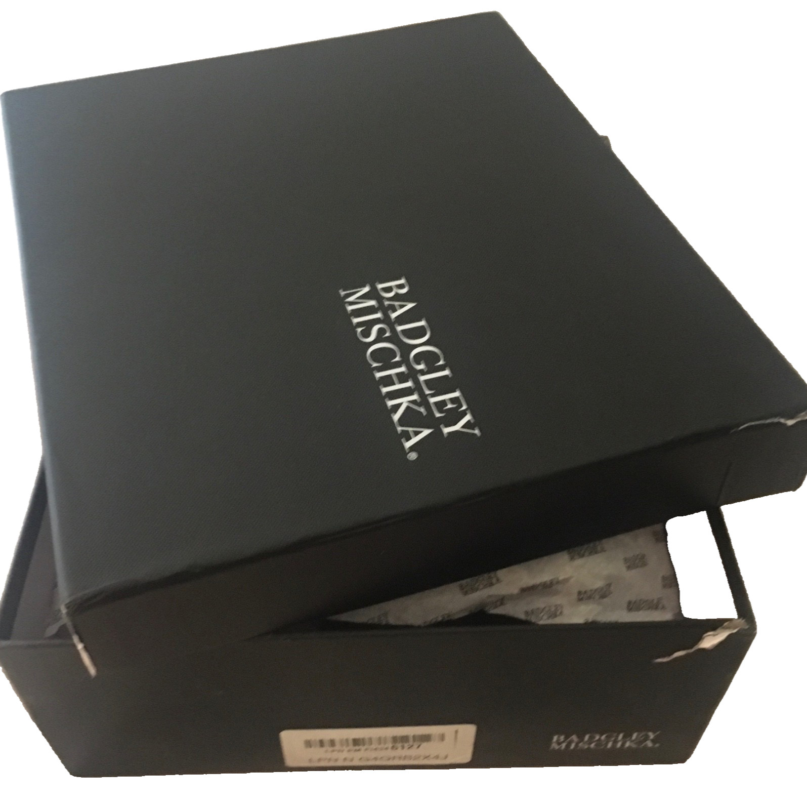 Badgley Mischka Caia Black Crepe Platform Sandals Embellished Heart NIB Size 11