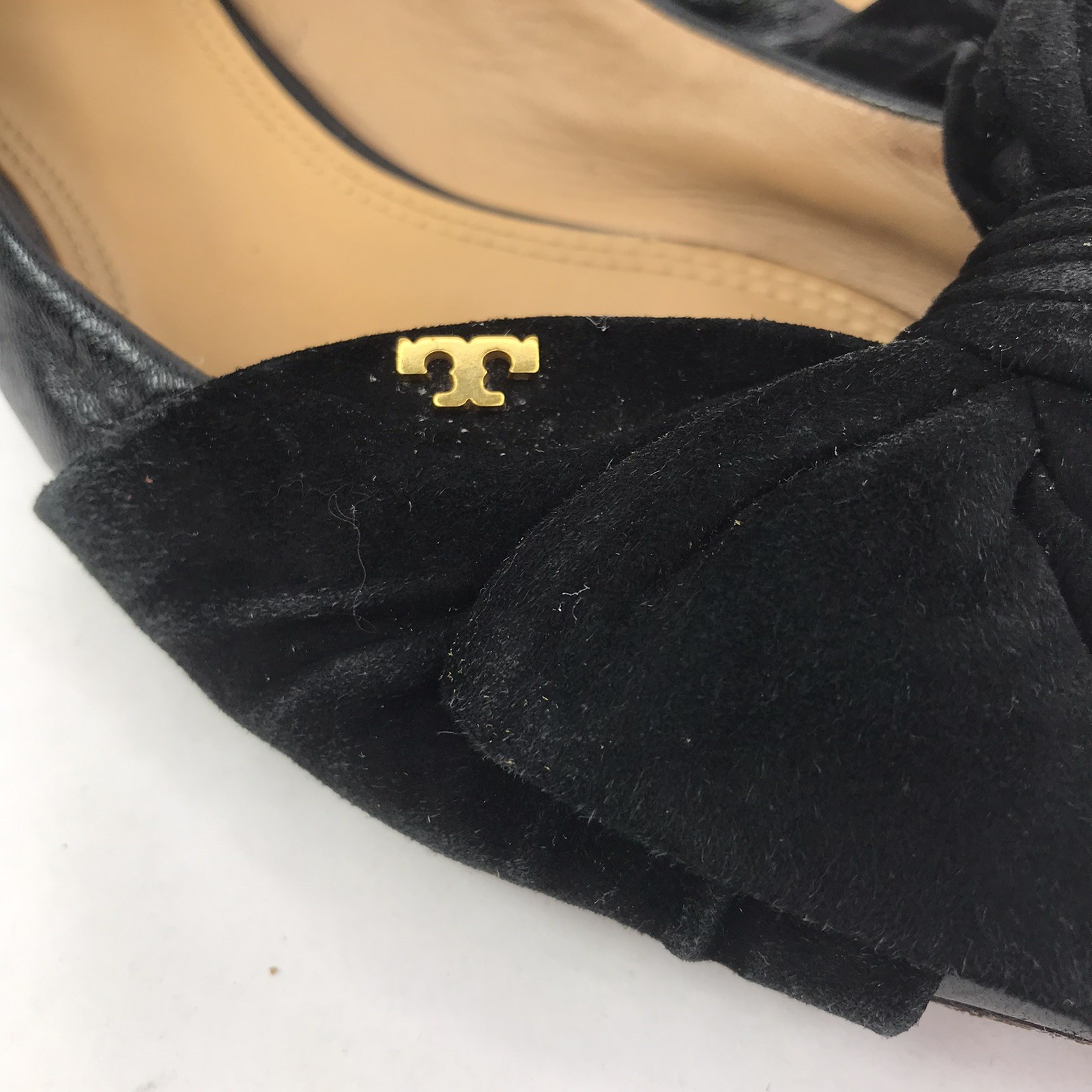 Tory Burch Women’s Size 10 Eleanor Flat Black Leather Bow Pointed Toe Shoes