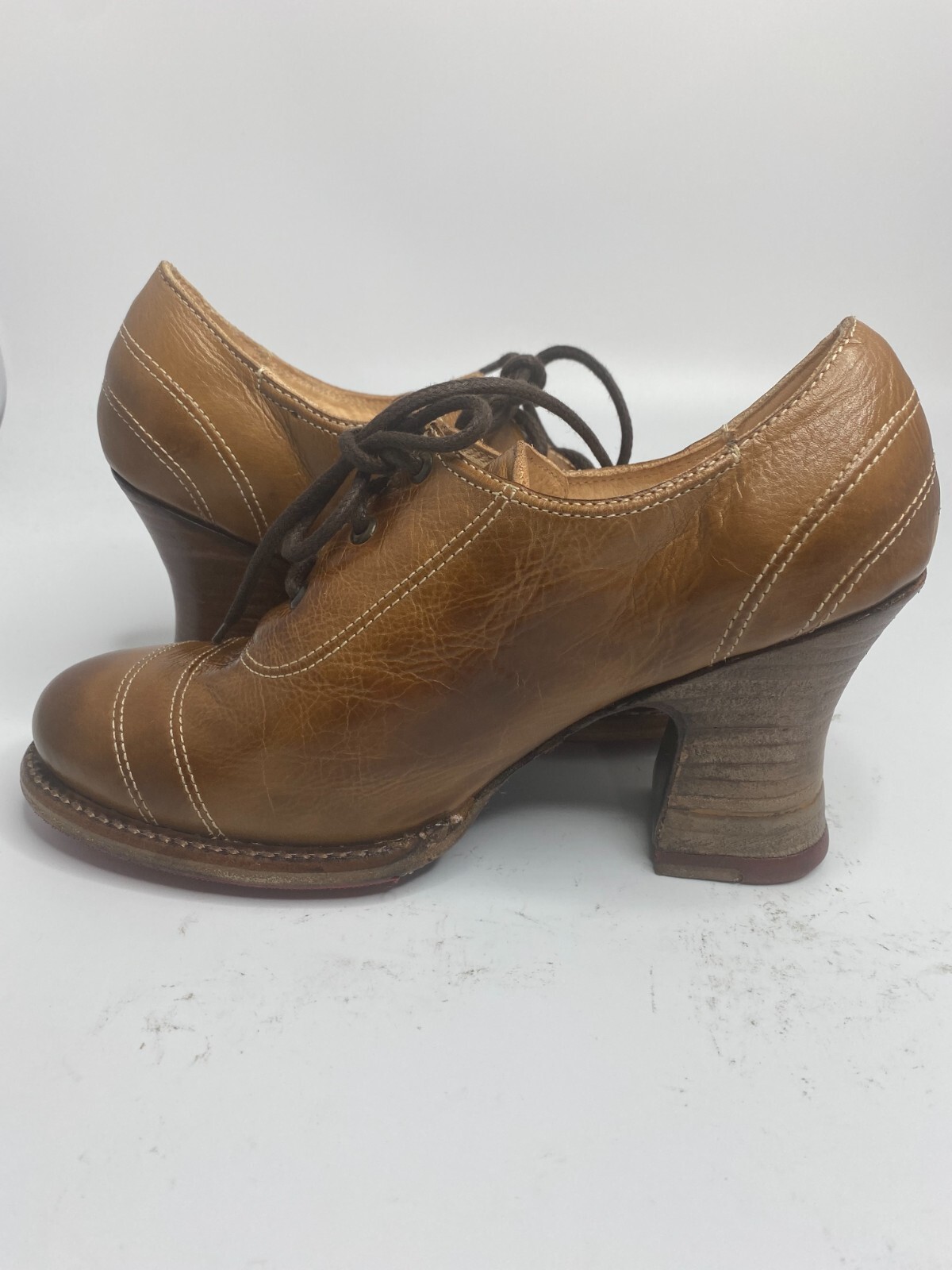 Oak Tree Farms Nanny Lace Up Tan Leather Shoe Victorian Style Fashion Size – 6