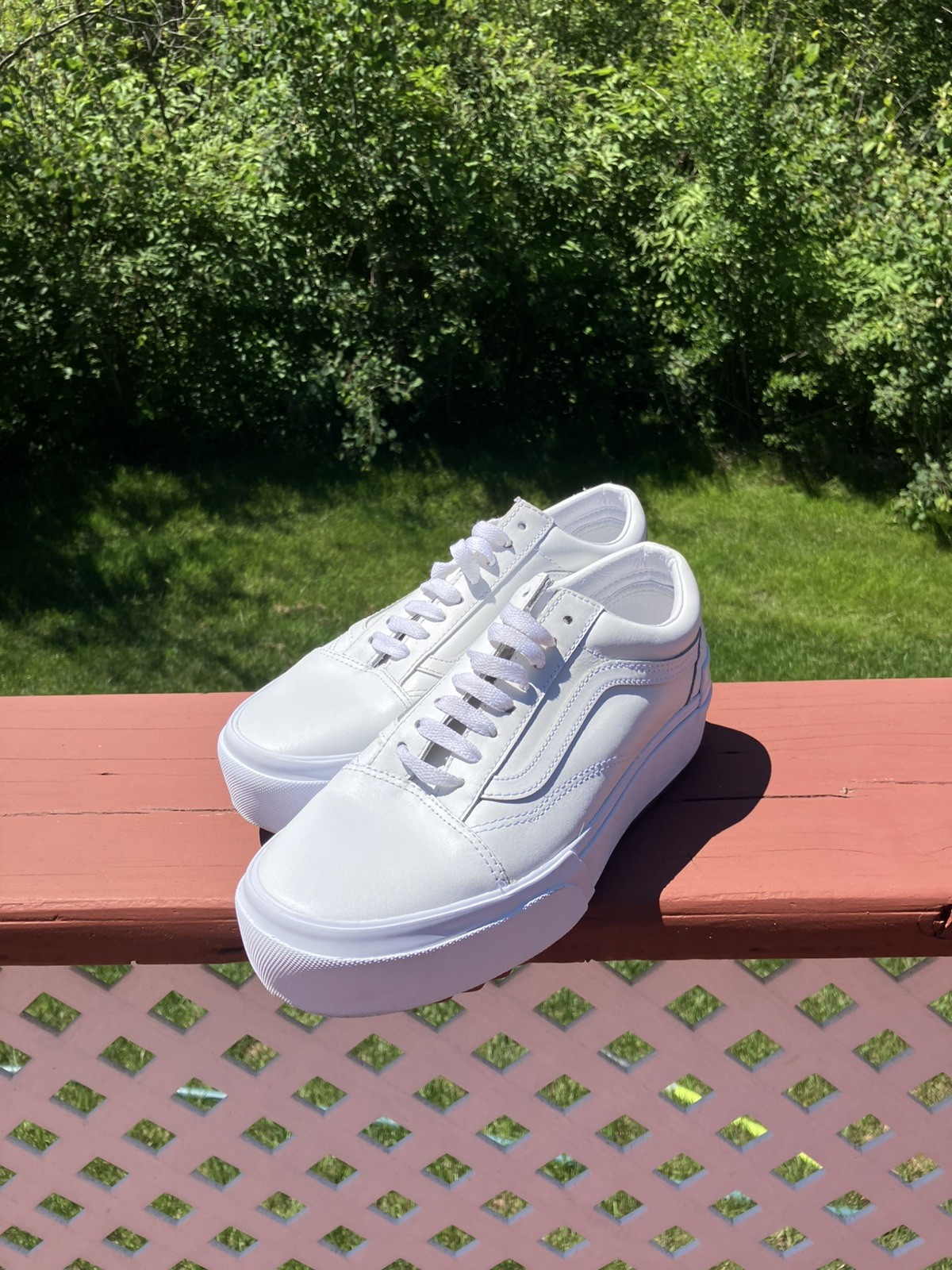 Vans Old Skool Stacked White Leather Platform Sneakers Women’s 8.5 / Men’s 7