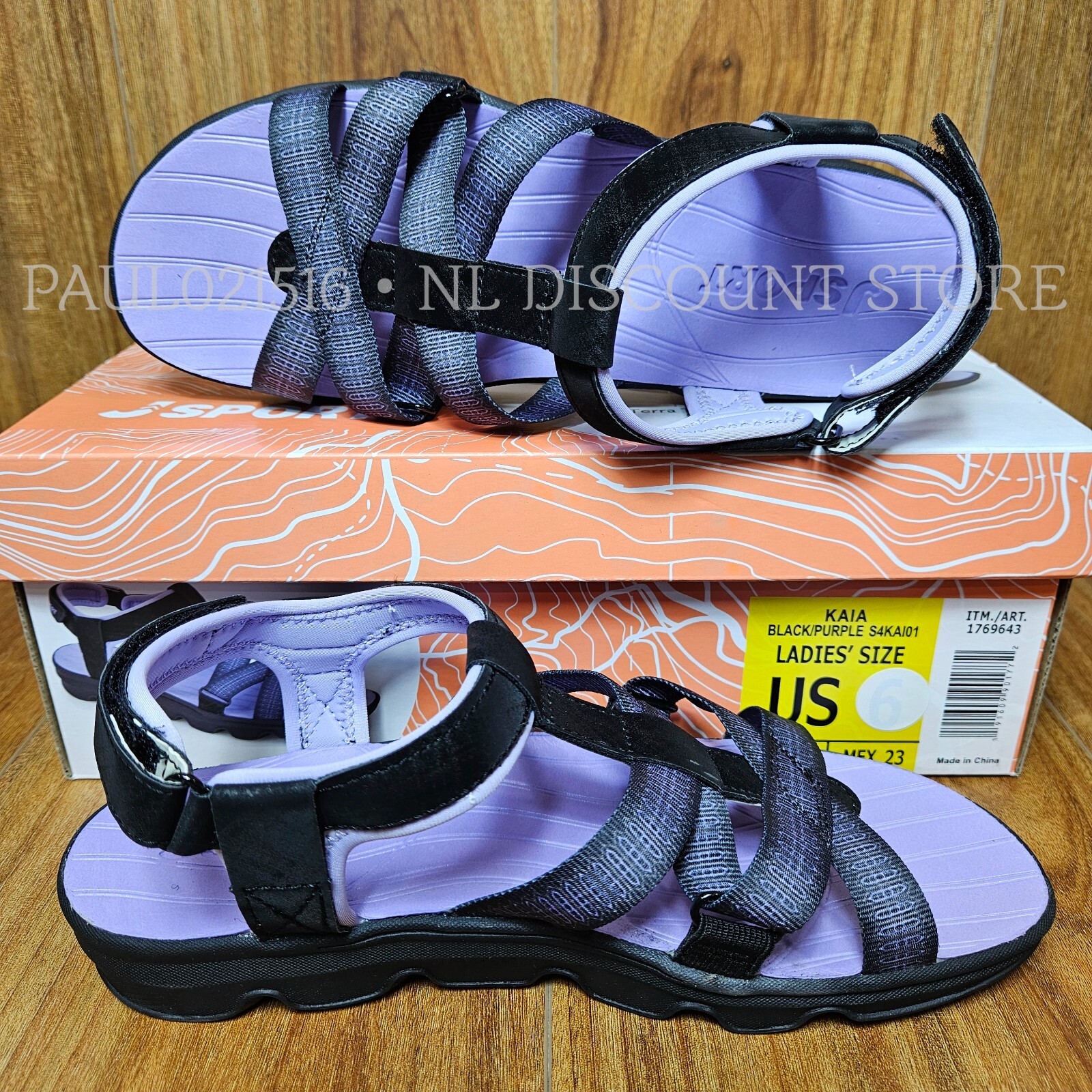 JSPORT Women’s Kaia Sports Straps Sandal ~ Black/Purple ~ Various Sizes