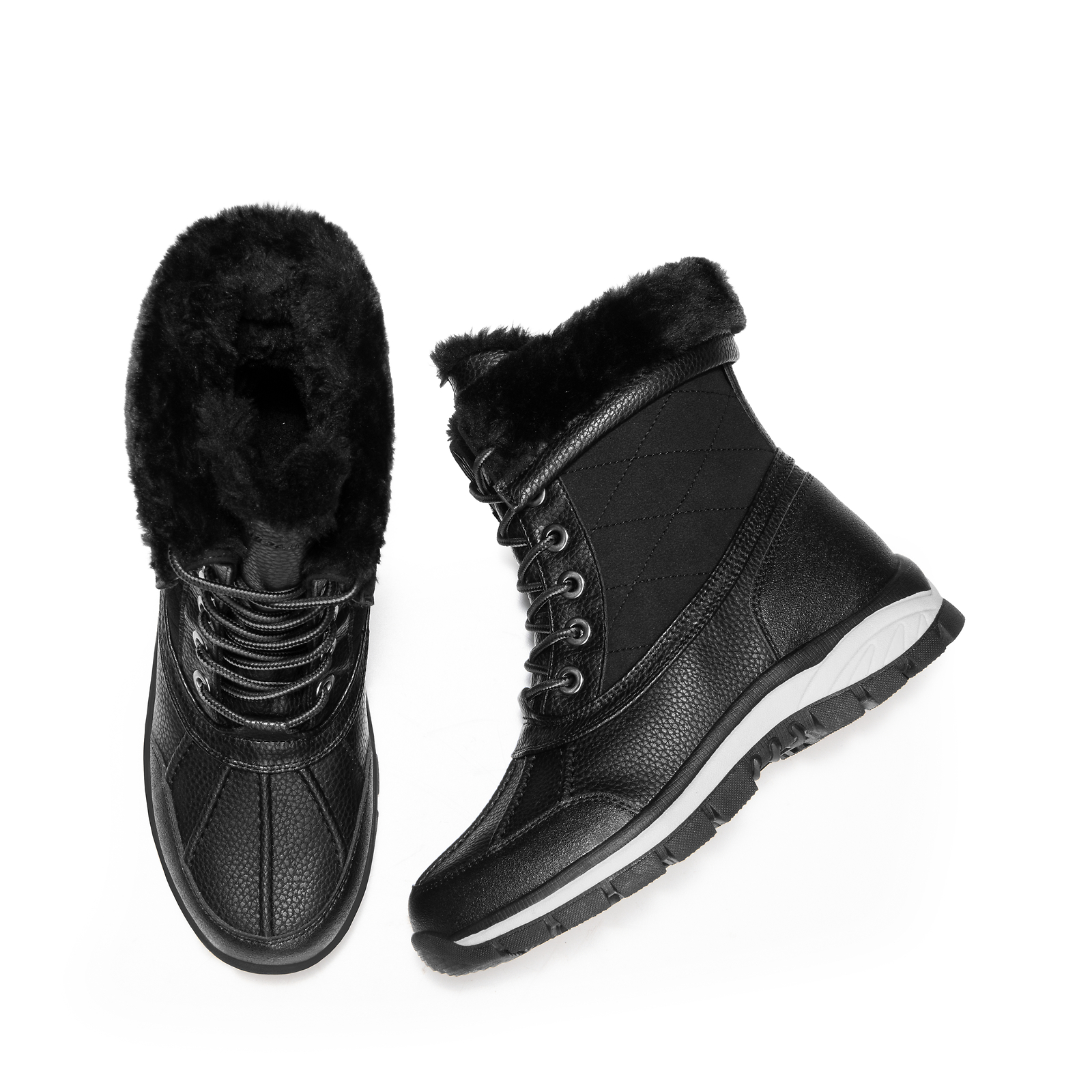 Women Snow Boots Winter Boots Mid Calf Lace Up Warm Faux Fur Fuzzy Duck Boots