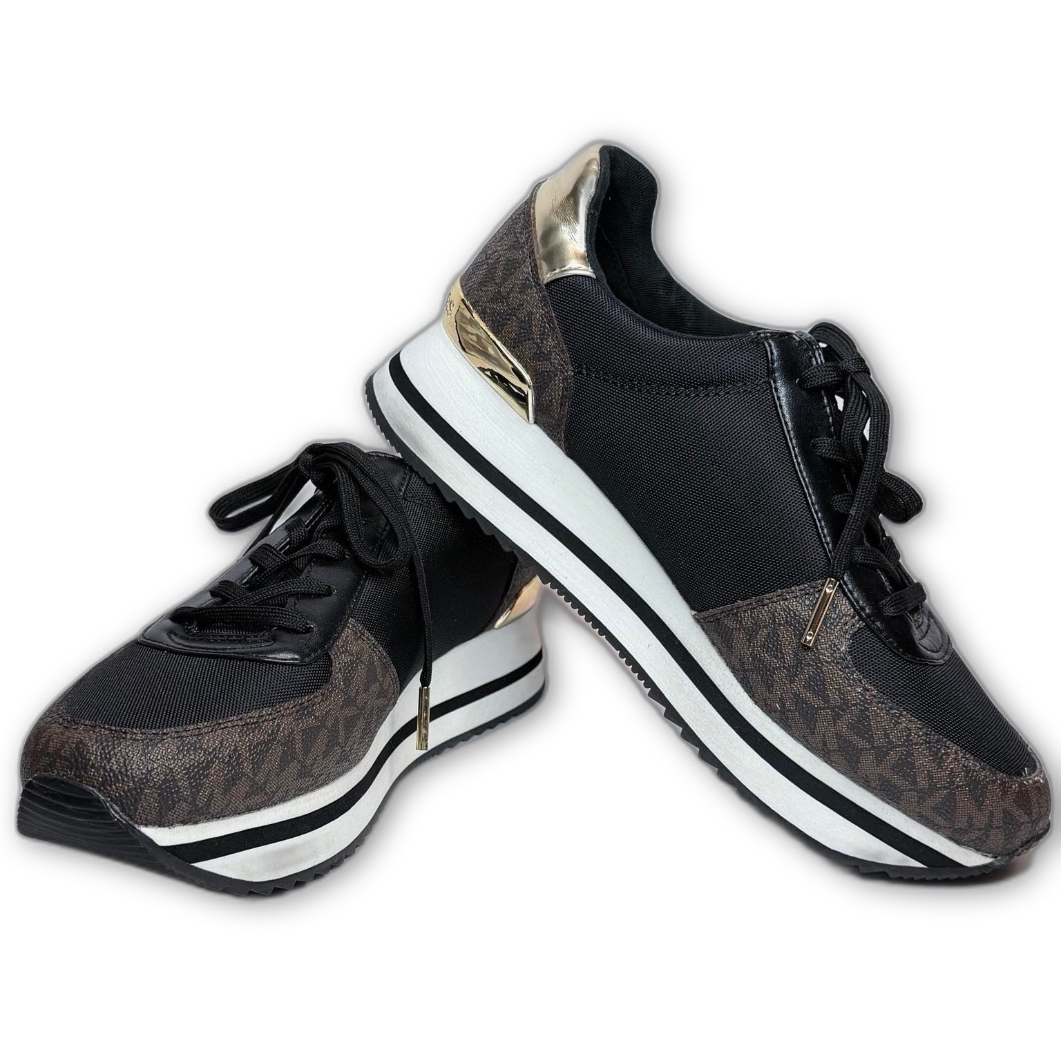 Michael Kors Monique Knit Trainer Running Sneakers Black/Brown Women’s Size 7.5M