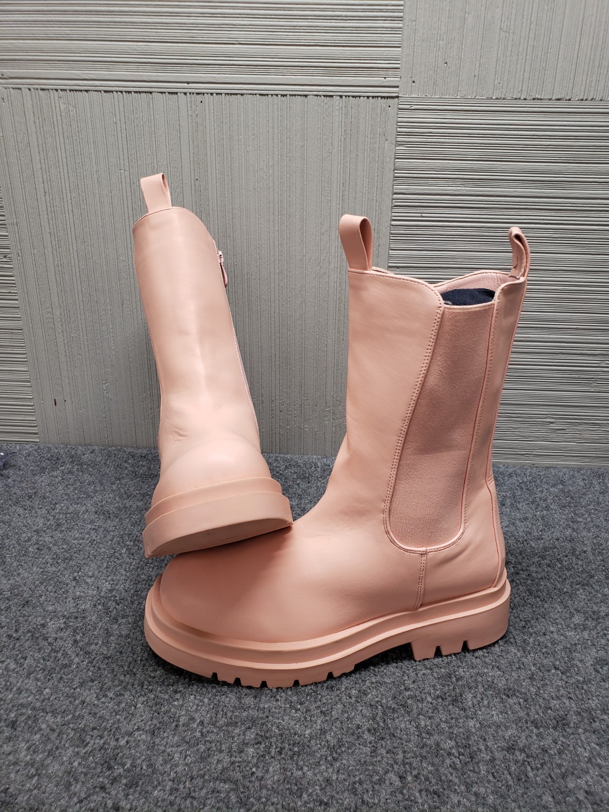 Fashion Nova Women Do A Little Better Boots 8.5 Pink Lug Sole Details Side Zip