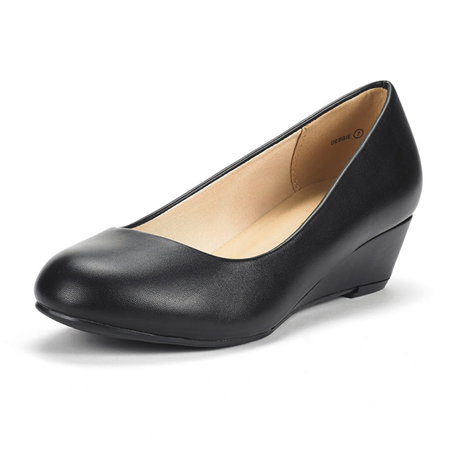 Womens Slip On Pump Shoes Low Wedge Heel Round Toe Comfort Work Dress Shoes