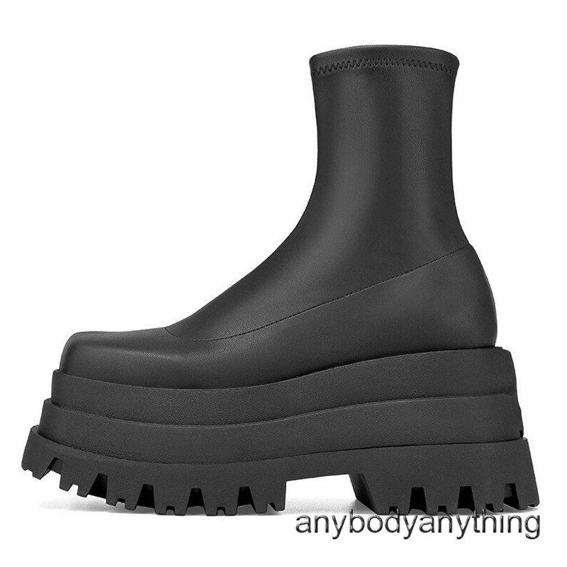 Street Style Women Thick Soled Platform Stretchy Ankle Boots High Heel Round Toe