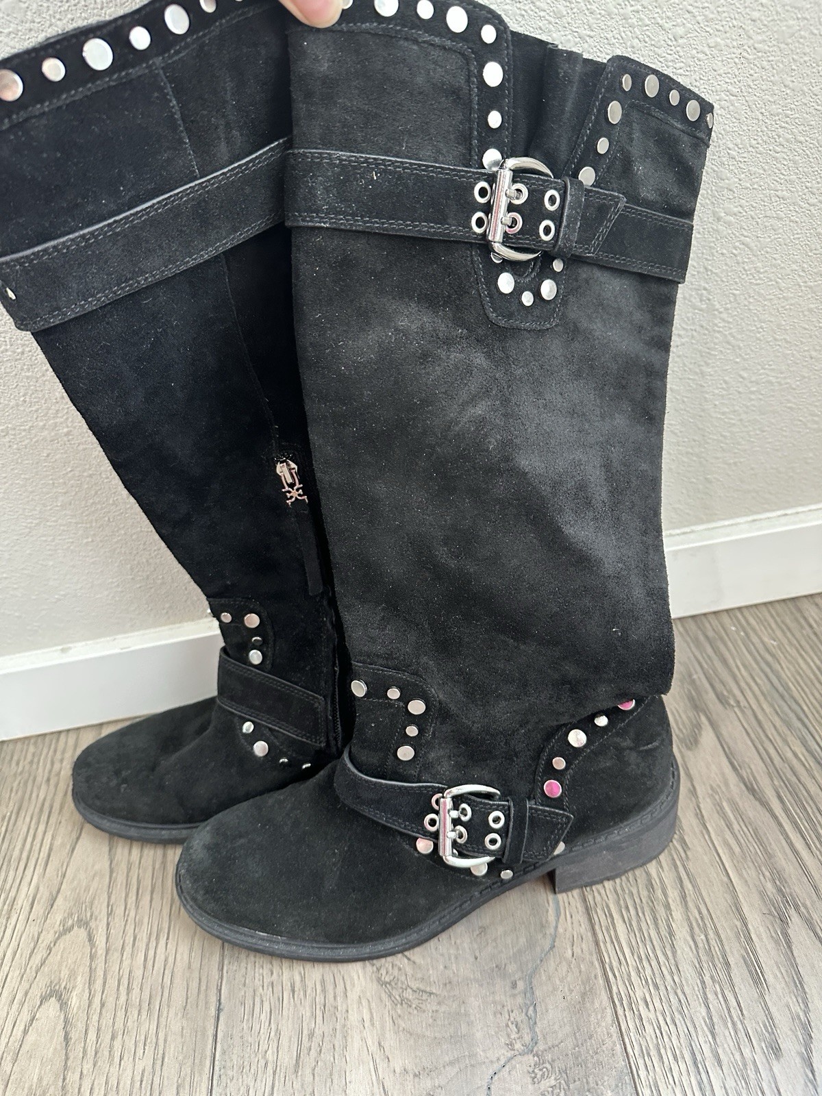 Sam Edelman Deryn Studded Suede Knee High Boot Women Size 8.5 Black