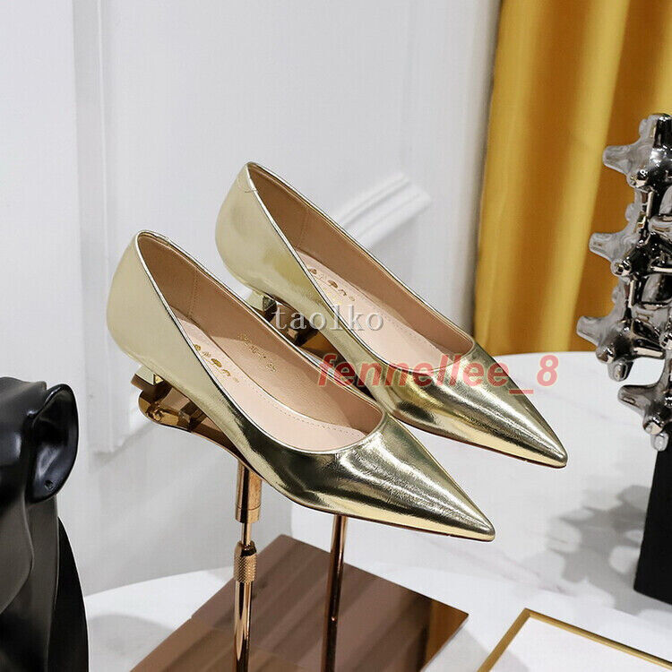 Womens 3.5cm Mid Kitten Heel Pointed Toe Slip on Pumps OL Ladies Party Shoes New