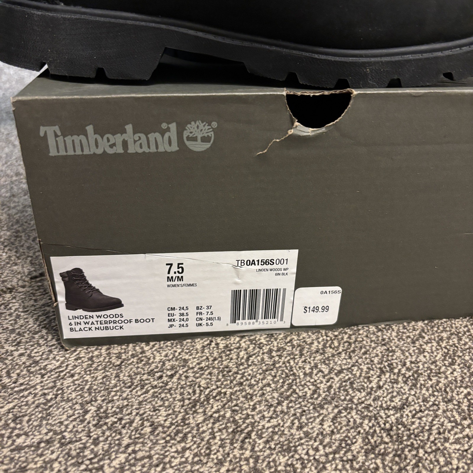 Timberland Boots Womens 7.5 Linden Woods 6″ Waterproof Leather Black A156S A5998