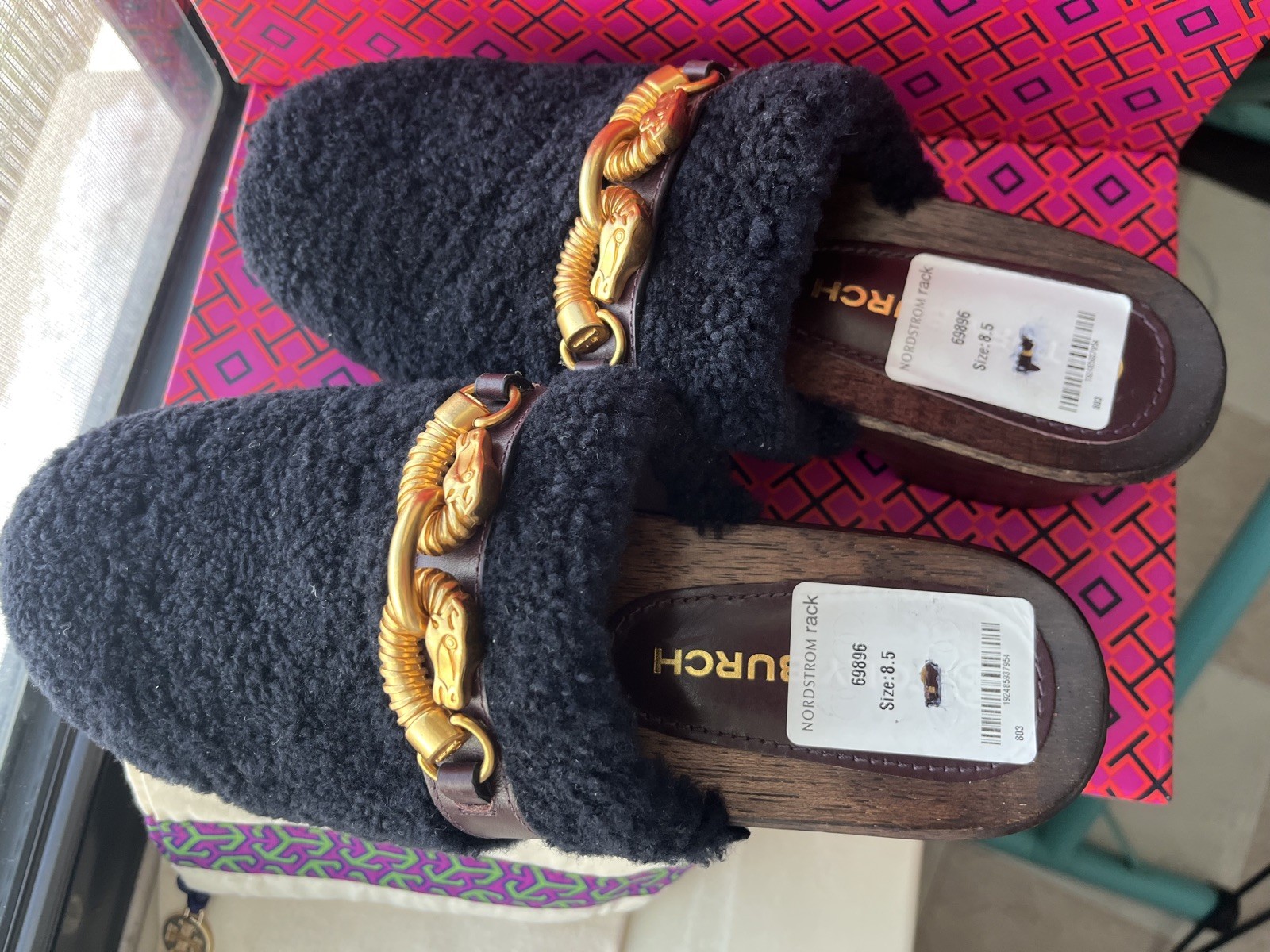 NEW $368 Tory Burch Jessa Shearling Clog Women’s Perfect Navy 8.5 M