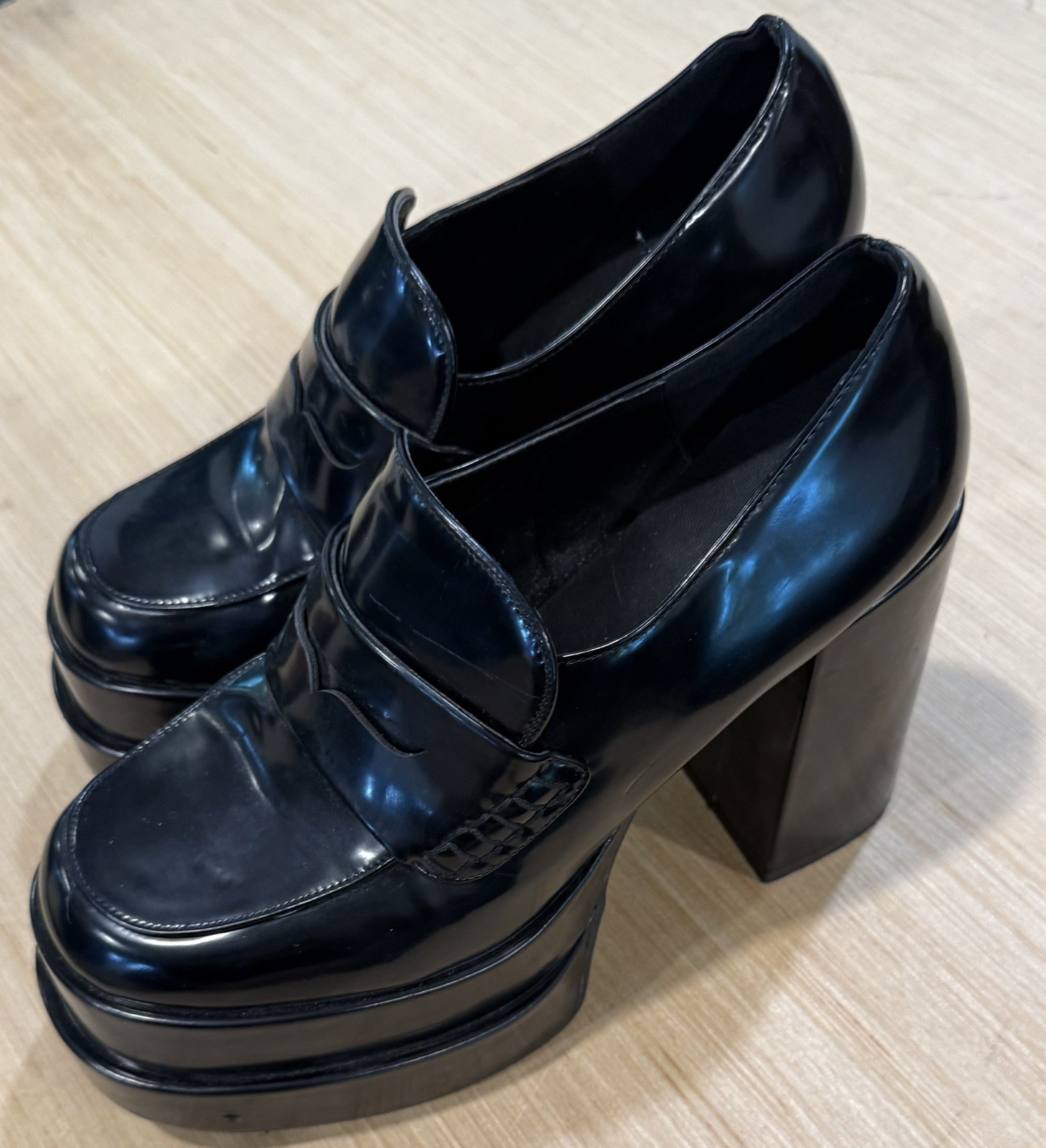 Vintage Forever 21 Black Faux Leather Platform Heels Women’s Size 10 Retro Rare