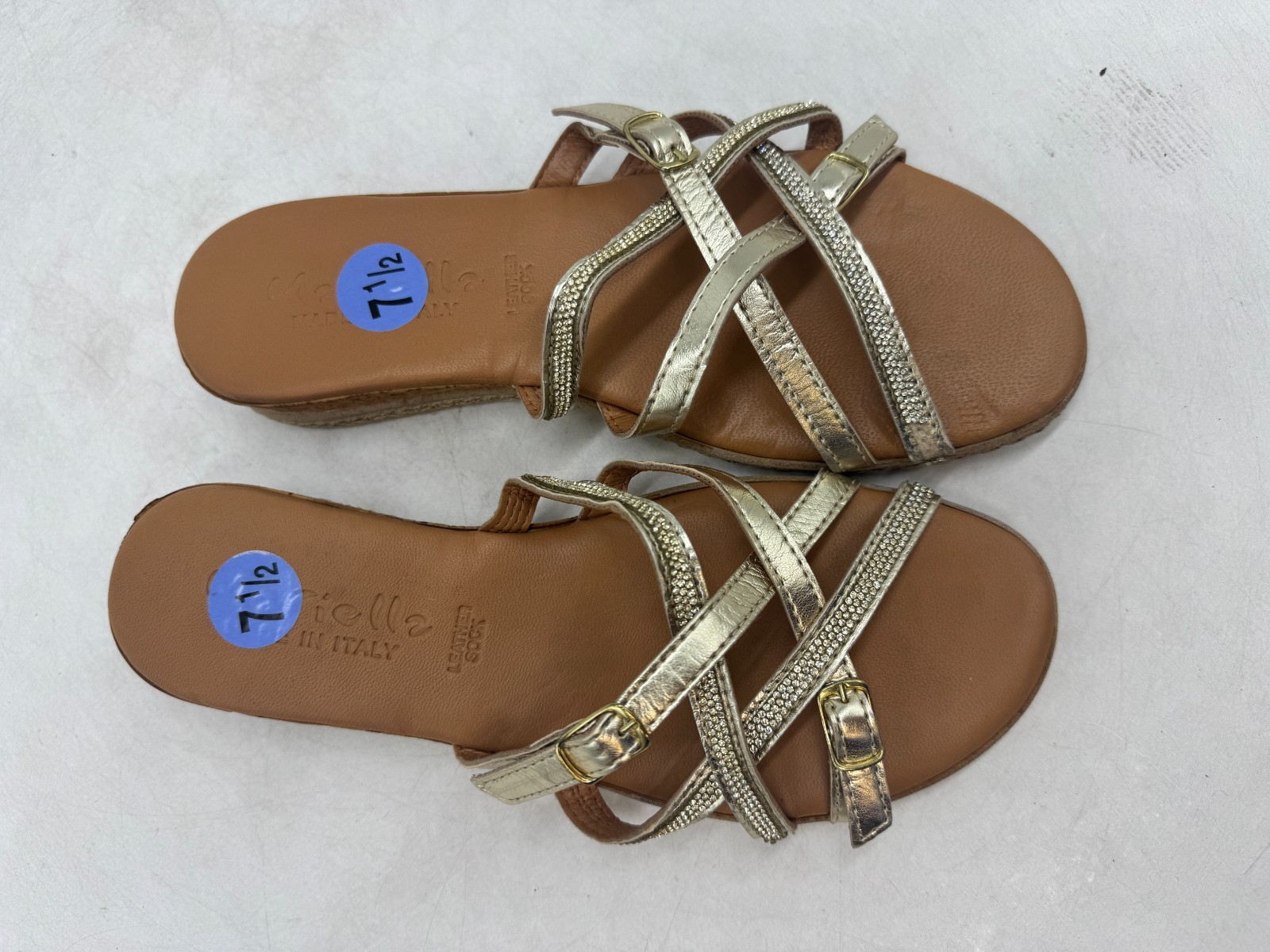 Mariella Espadrille Sandals Women Gold Metallic Slip On Comfort Wedge Heel – 7.5