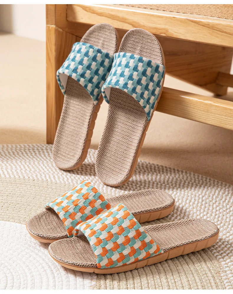 Summer Slippers for Women Home Linen Fabric Trend Designer Shoes Ladies Elegant