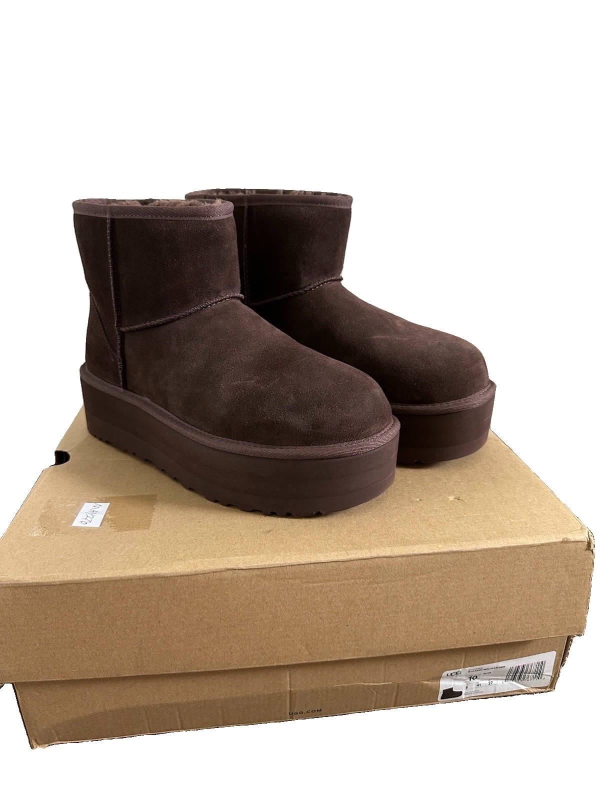 UGG Classic Ultra Mini Platform Brown Suede Pull-On Ankle Boots Logo US 10