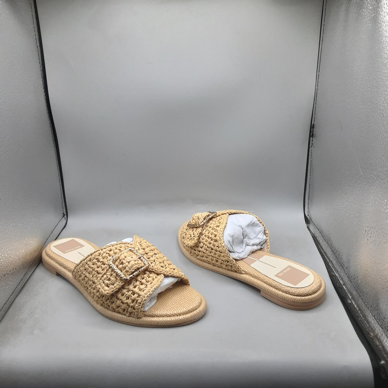 Dolce Vita Buckle Slide Sandals Alonzo Natural Women’s 7.5M Beige Raffia A298