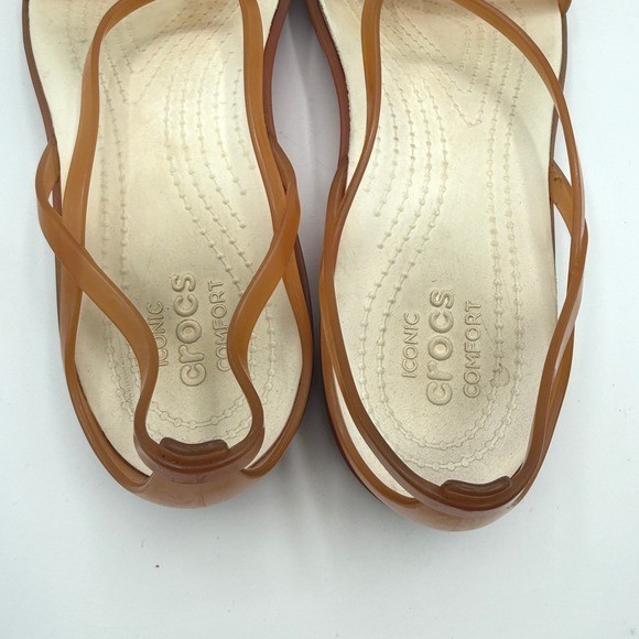 Crocs Isabella Strappy Sandals Women 8 Orange Pink Jelly Comfort Flat Shoe