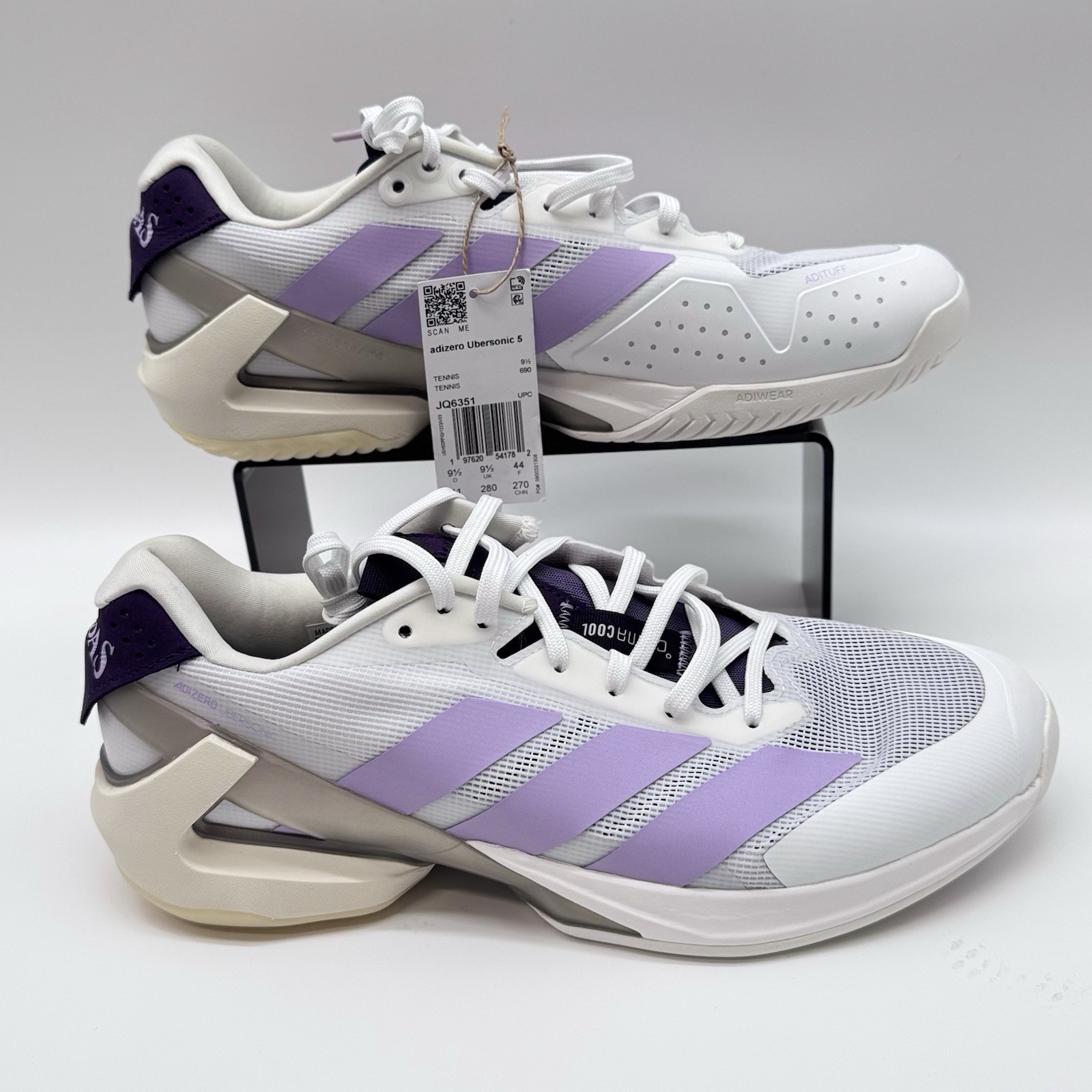 Size 11US- Adidas Adizero Ubersonic 5 Tennis Shoes, Purple/ White, Adituff