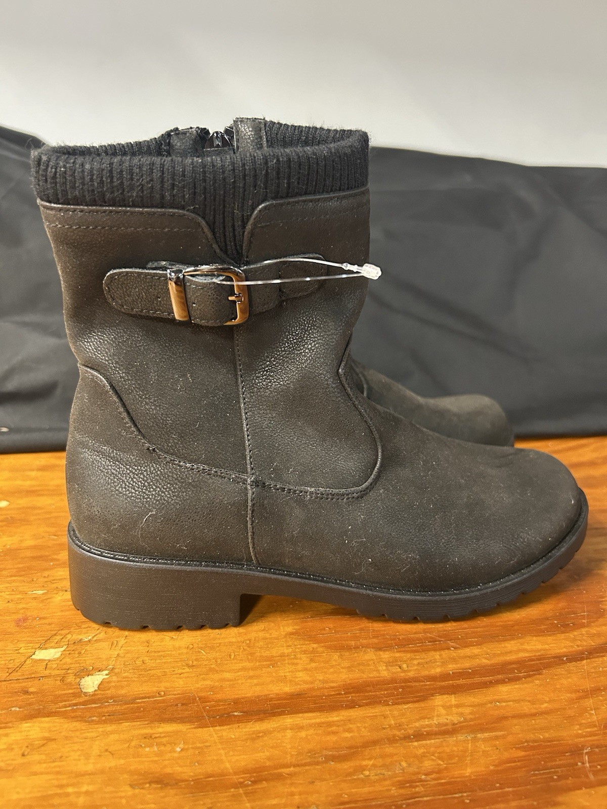 Easy Street Comfort Wave Black Suede-Look Ankle Boots with Buckle