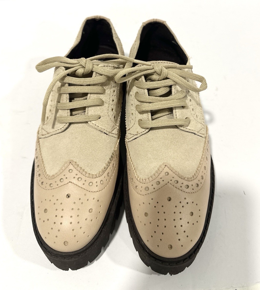 Maeve Anthropologie Womens Oxford Platform Shoes 7 Beige Suede Leather Lug Sole