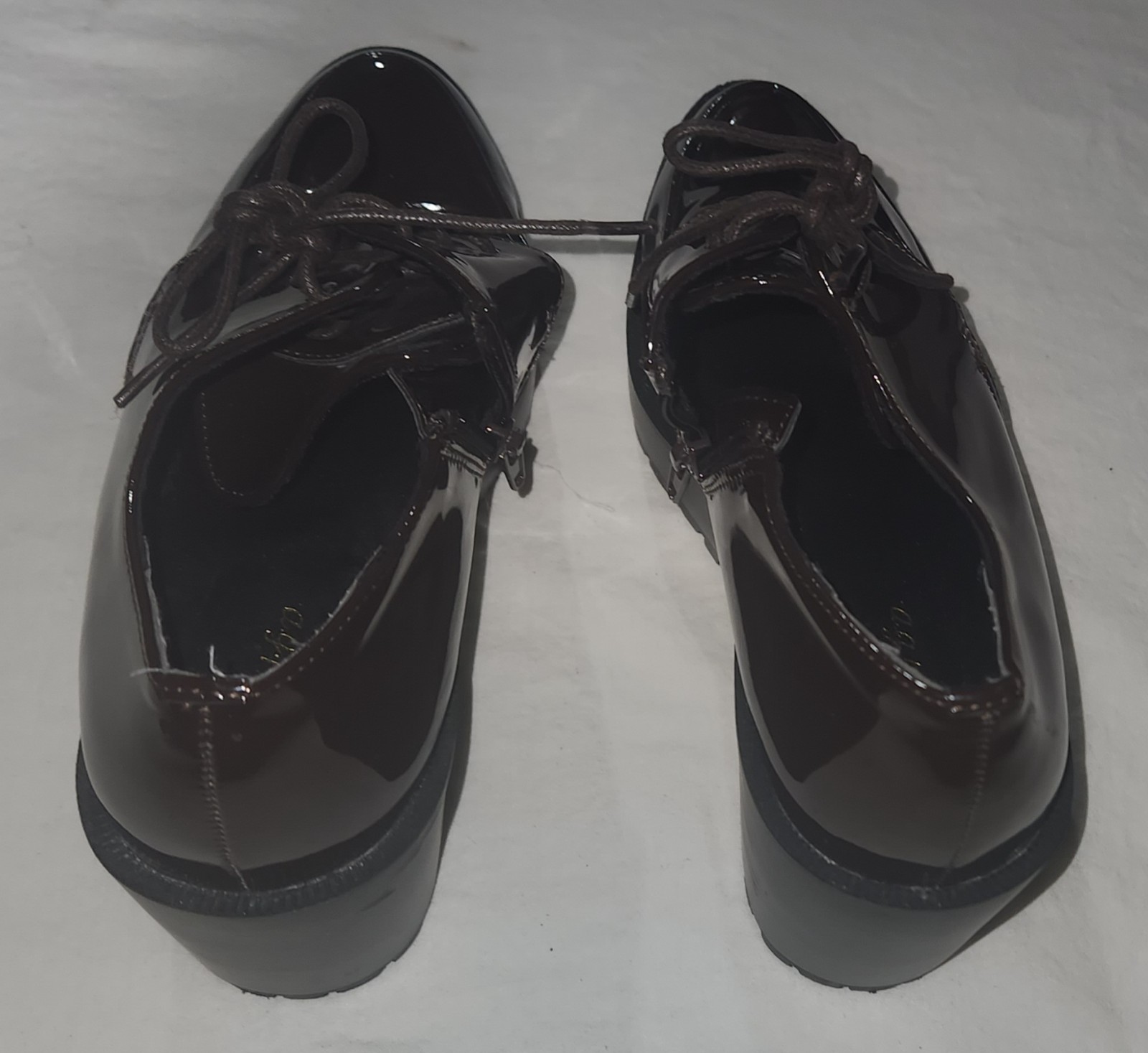 Women’s Brown Patent Look Lace-Up Dress Shoes W/ Side Zip Size 7