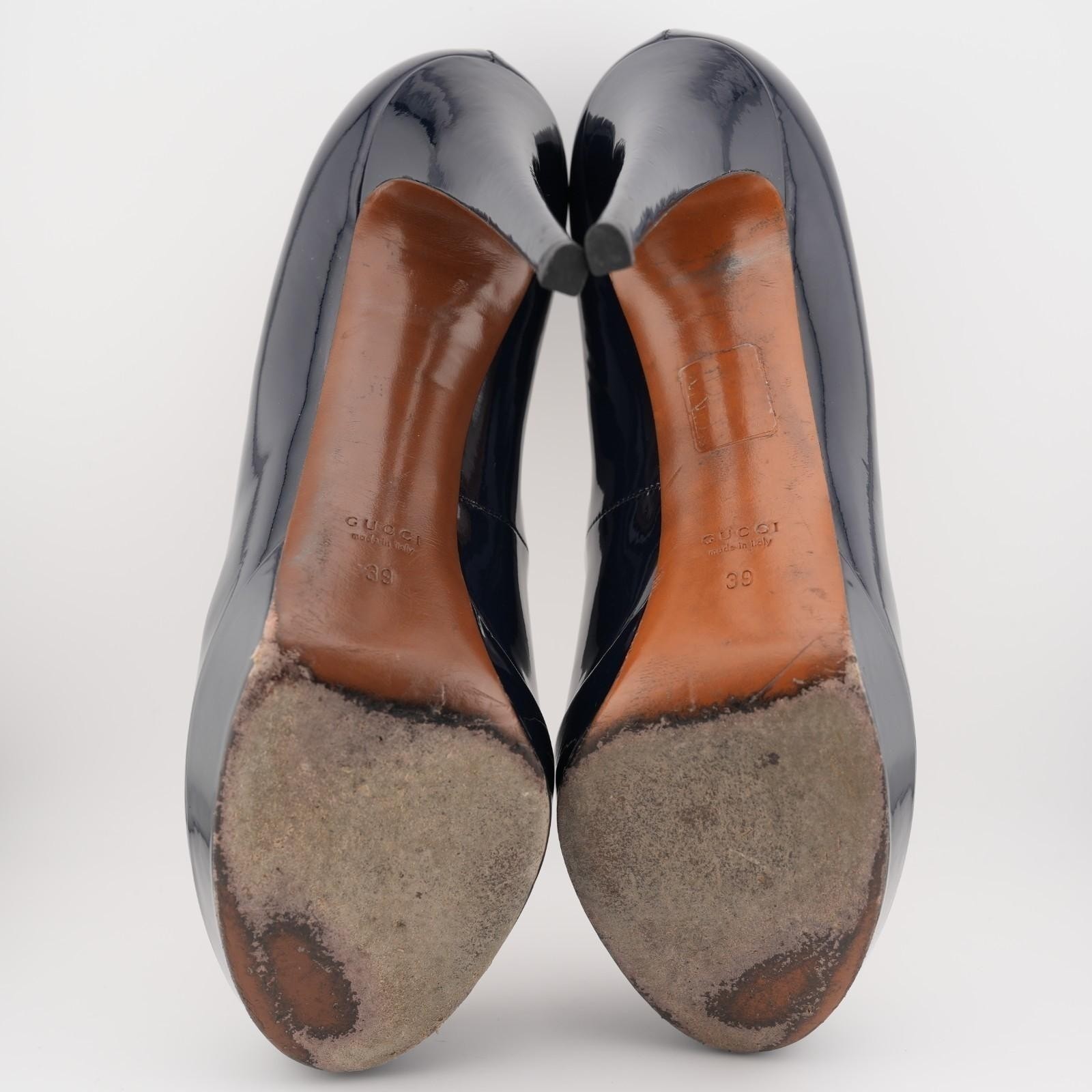 Gucci Blue Patent Leather Round Toe Pumps Heels US 9