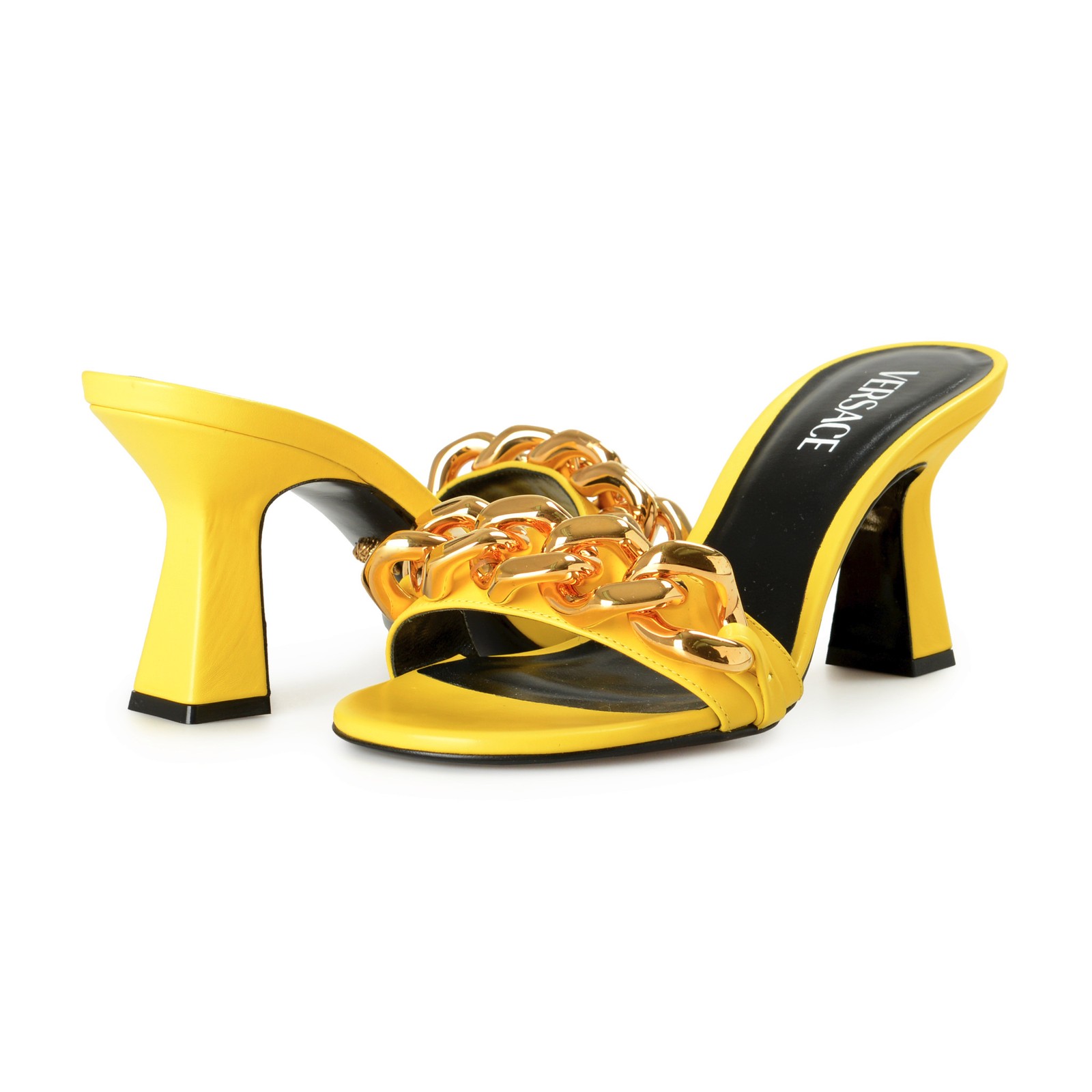 Versace Women’s Yellow Leather Heeled Sandals Sling Back Shoes US 6 IT 36