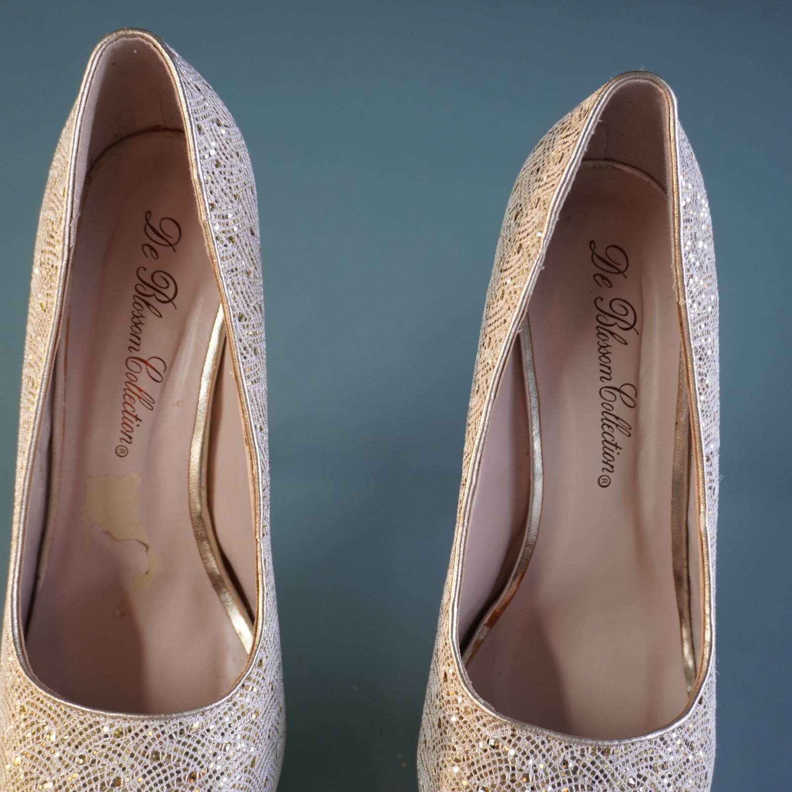 De Blossom Collection Gold Glitter Platform Pumps Heels Size 10 Wedding Prom