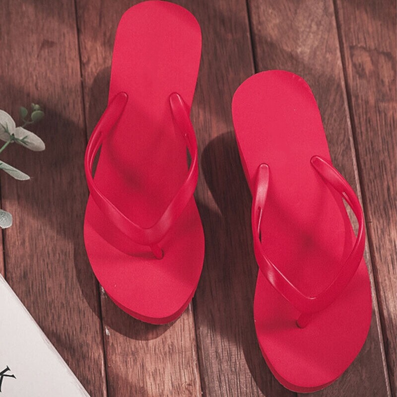 Womens Wedges Flip Flops Summer High Heels Sandals Platform Slippers Solid Shoes