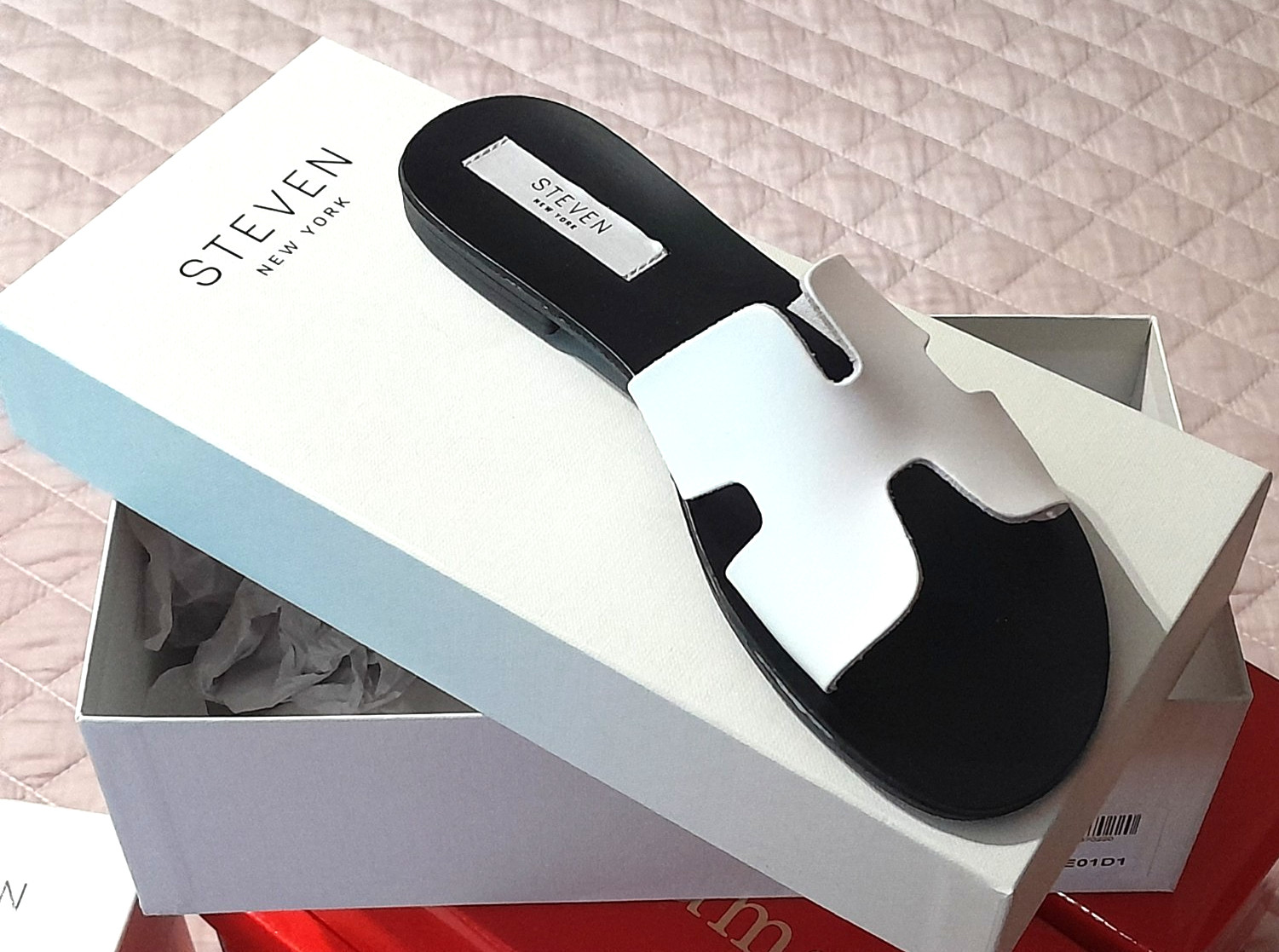 Steven New York Leather Slide Sandal Women’s 8.5 Greece White Made in Italy NEW