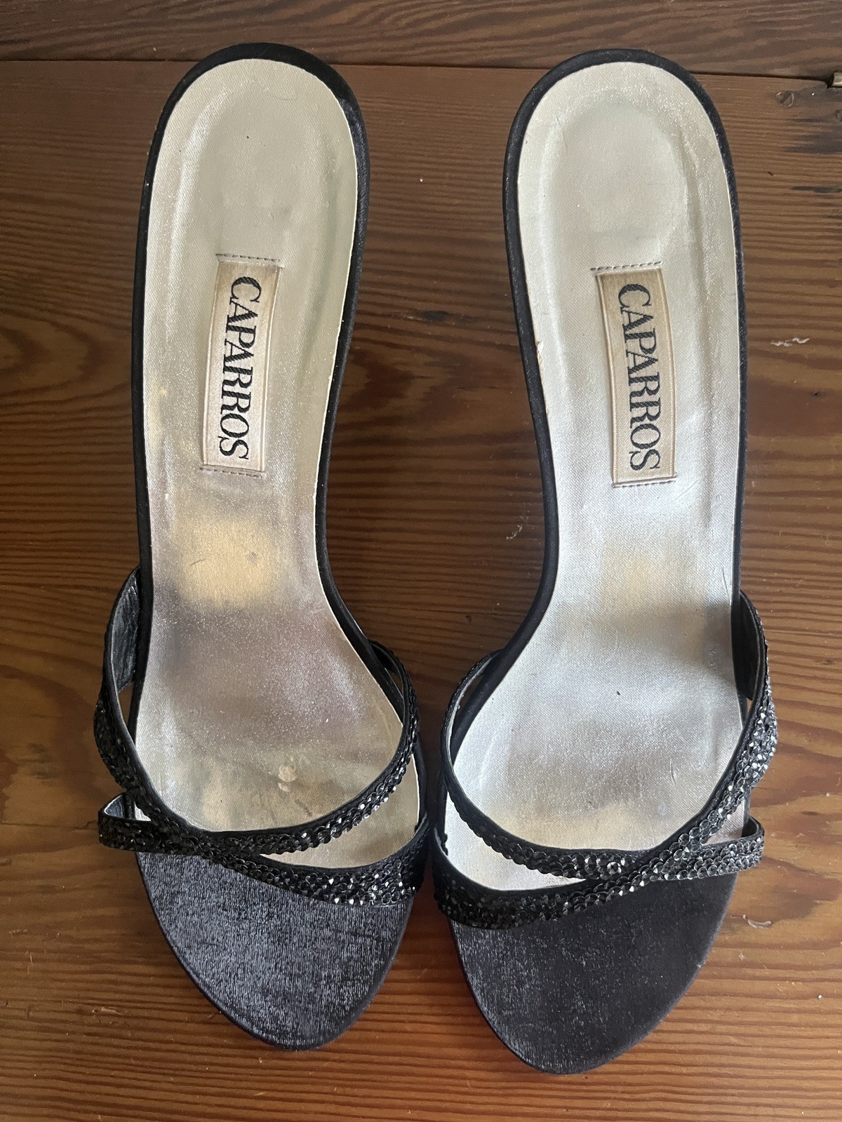 CAPARROS Black Sequin Slide Heels Women’s 10 B 3 1/4 inch heel