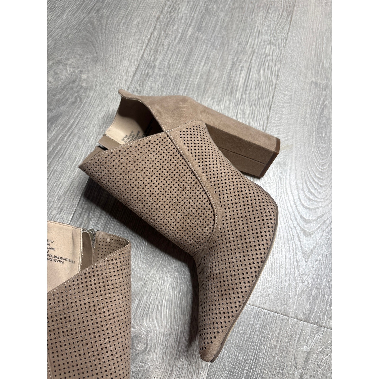 JustFab Perforated Ankle Boots Size 11 Taupe Tan Open Side Pointed Toe