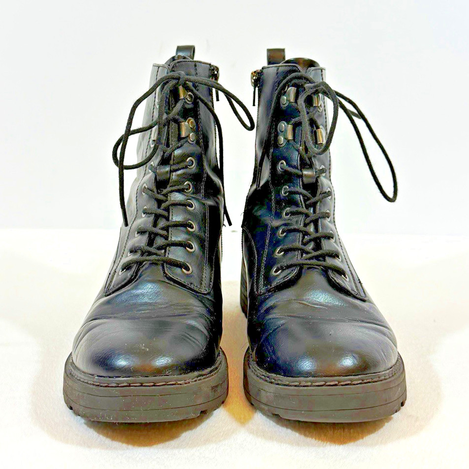 Universal Thread Women’s Black Combat Ankle Boots Lace-Up Side Zipper Size 10