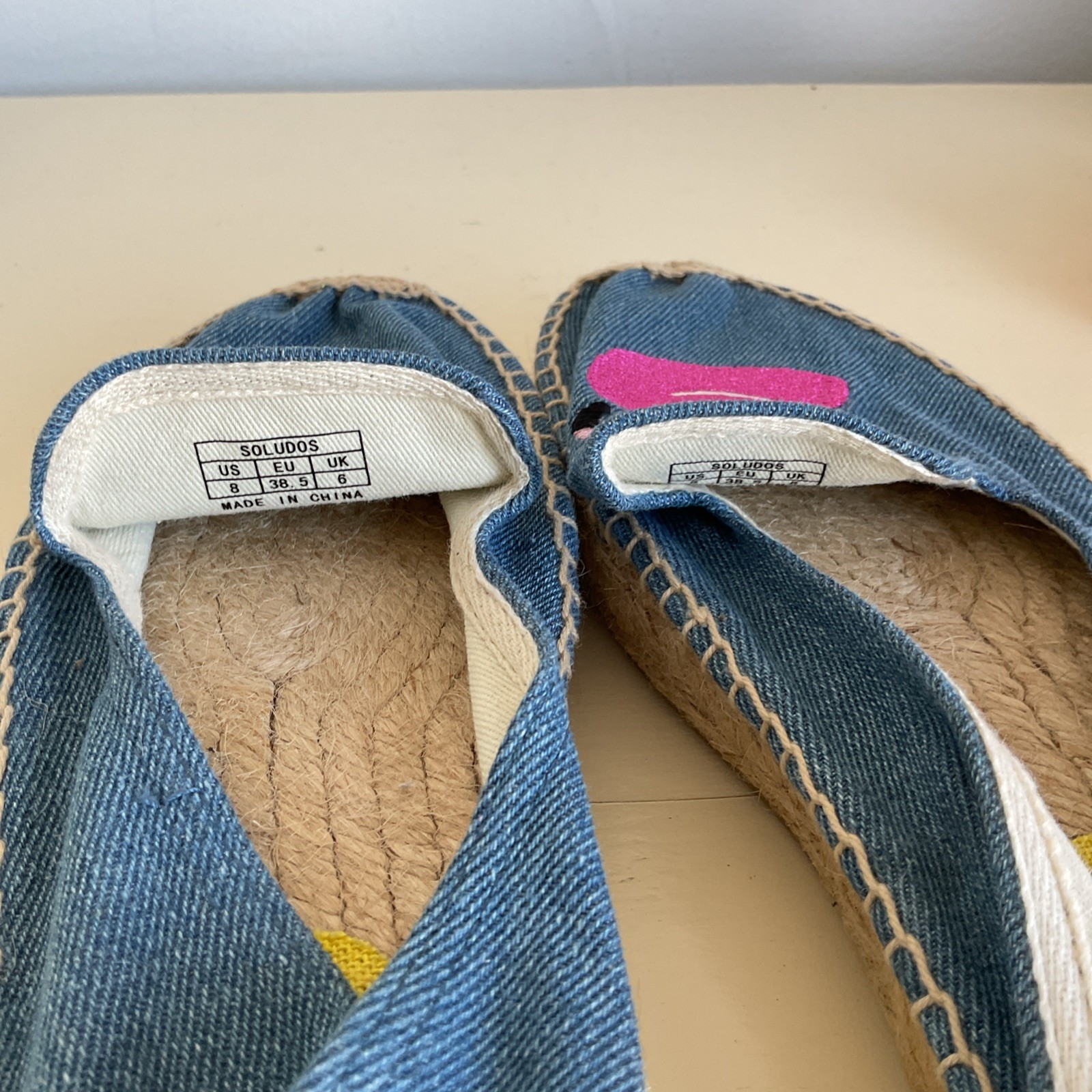 Soludos Espadrilles Embroidered Flamingo Duck Loafer Women Size 8 Blue Denim New